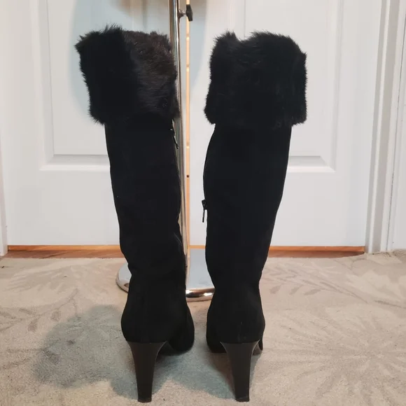 Massimo Baldi Italian fur-trimmed black suede boots Size 9.5 - Picture 3 of 3